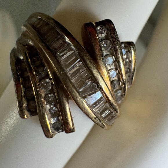 10k Yellow Gold 42 Diamond Cluster Wrap Baguettes & Round Sz 5.5 Ring 1.24tcw - Picture 11 of 13